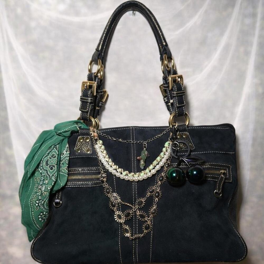 Mondani NY Blue Shoulder Bag Contrast Stitch Pocket Purse